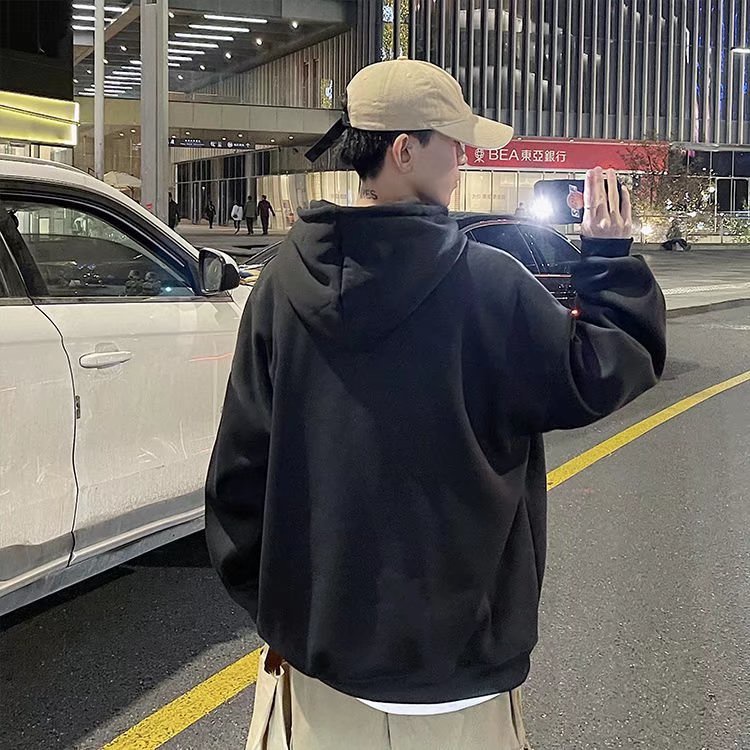 Áo hoodie tay dài dáng rộng in chữ phong cách đường phố Nhật Bản size M-3XL