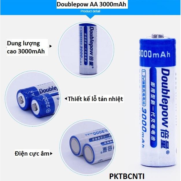 Combo bộ pin sạc 4 viên Doublepow DP-K93B và 4 viên pin sạc AA 3000 mAh