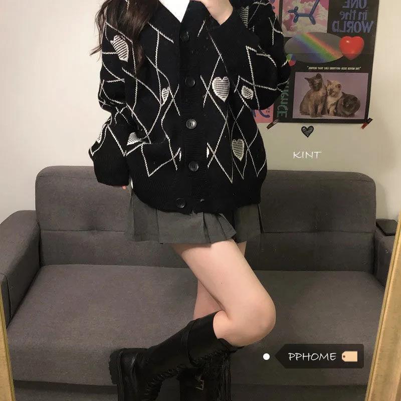 Áo Khoác Cardigan Dệt Kim Cổ Chữ V Màu Trắng Đen Thời Trang Cho Nữ
