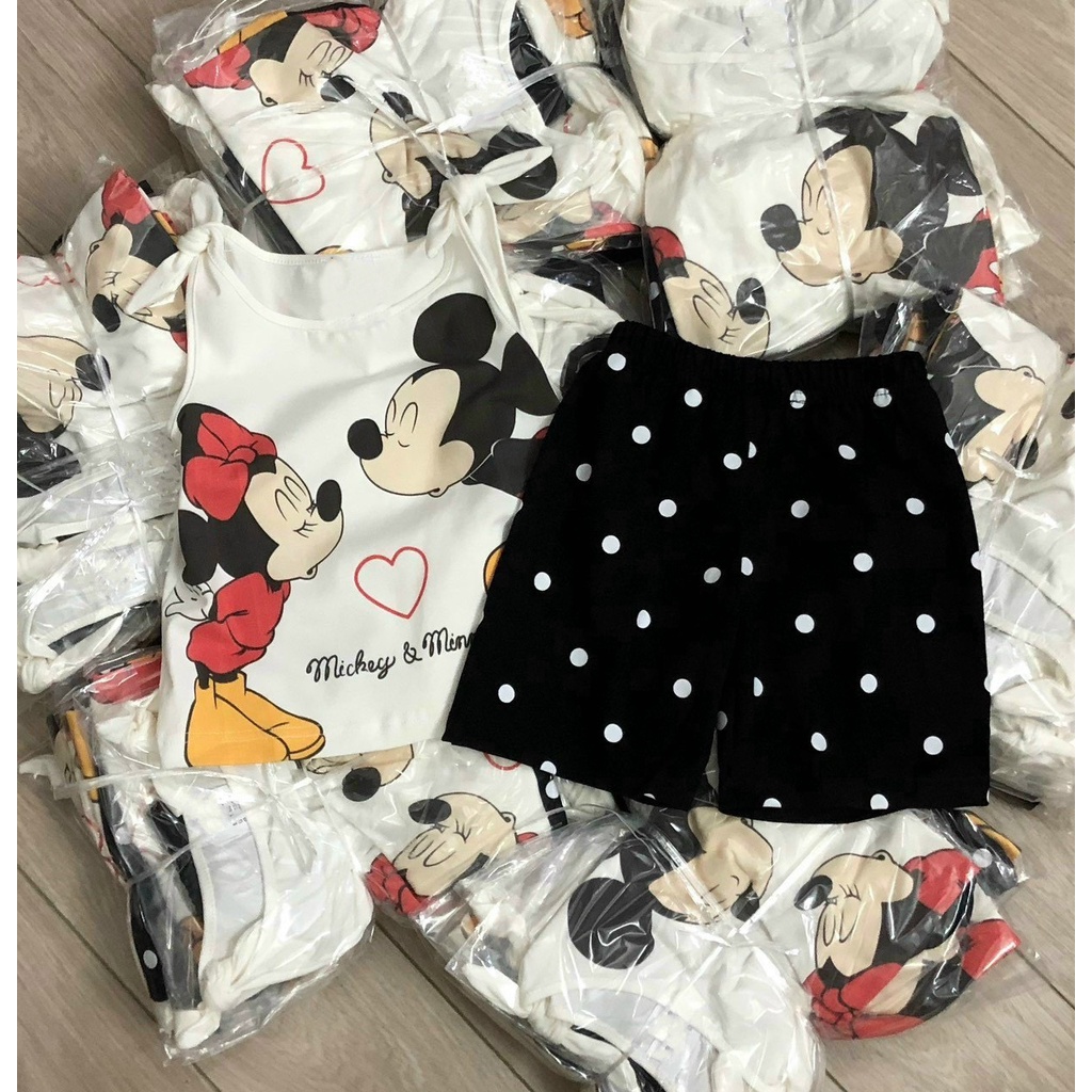 (8-18kg) Đồ bộ bé gái vải cotton QATE889 - Bộ quần áo buộc dây vai cho bé gái