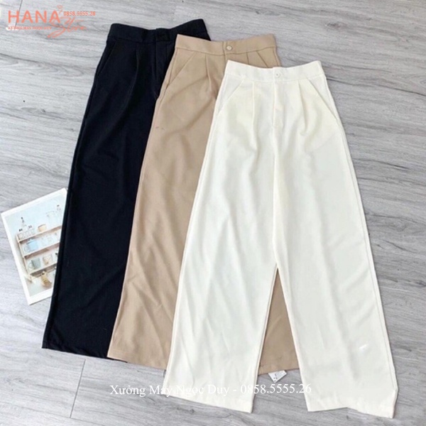 Quần đũi trắng nữ ống rộng dài 100cm khóa thật cạp chun sau kiểu quần Culottes đũi ống rộng dáng suông dài đi biển ở nhà