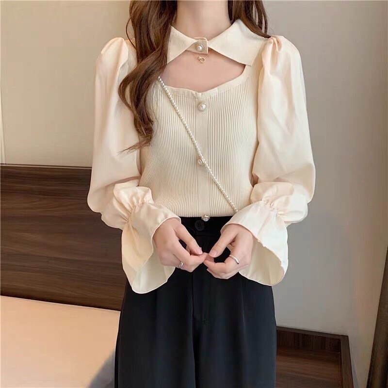 Áo len kiểu tiểu thư khoét cổ sang chảnh kiêu kì