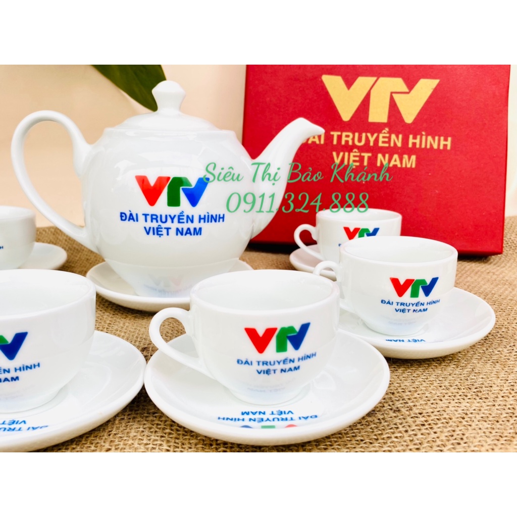 Bộ ấm chén gốm sứ Bát Tràng kỉ niệm VTV 400ml