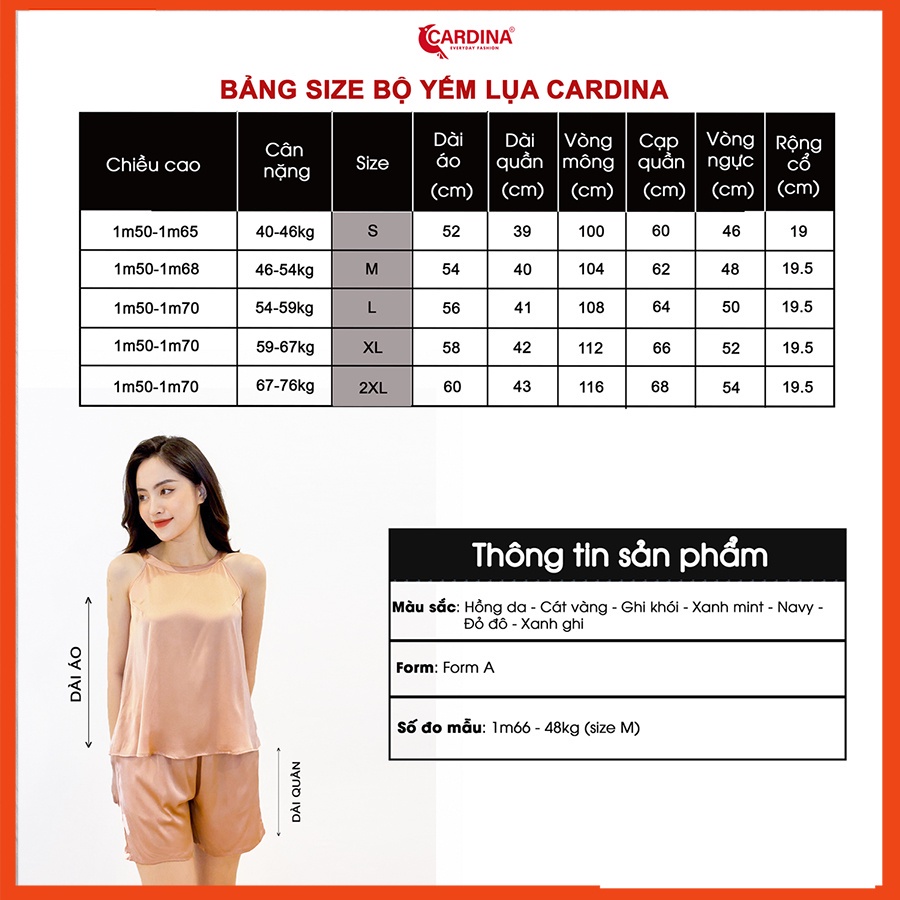 Đồ Bộ Nữ CARDINA Chất Lụa Satin Nhật Cao Cấp Quần Đùi Áo Cổ Yếm Quyến Rũ