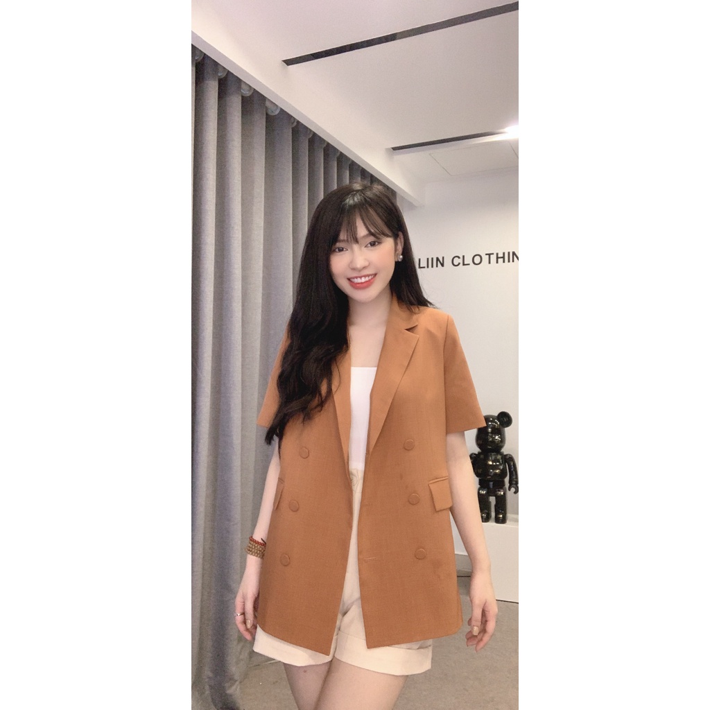Áo vest công sở màu nâu thiết kế cộc tay kiểu dáng sang trọng, dễ phối đồ Liin Clothing V5462