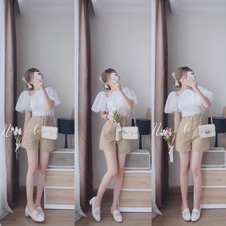 Sét quần Short kèm áo croptop cổ yếm cột nơ sau lưng xinh xắn Á