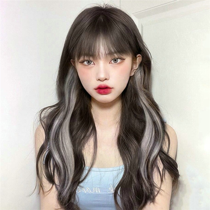 Bộ Tóc Giả Dài Xoăn Tự Nhiên Màu Sắc Gradient