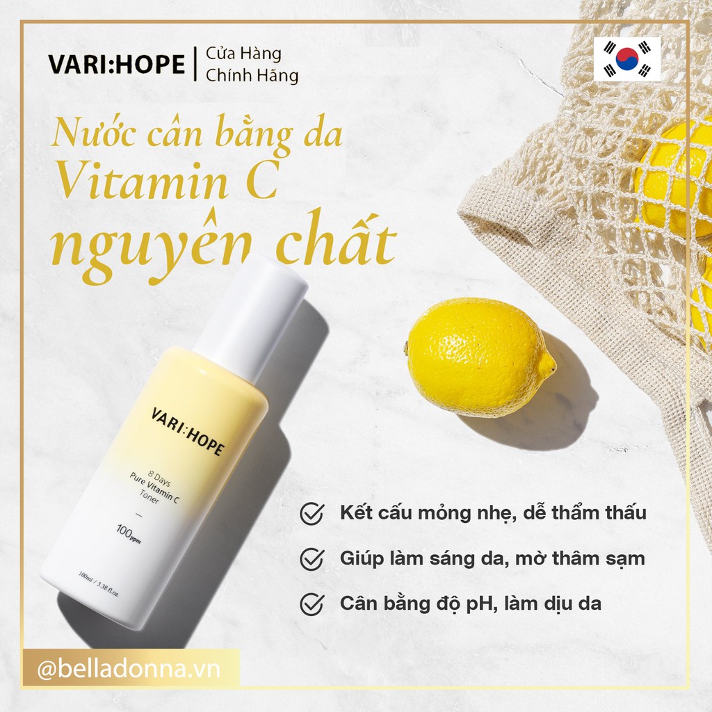 [CHÍNH HÃNG] Nước Hoa Hồng Dưỡng Làm Sáng Da VariHope Vari:Hope 8 Days Pure Vitamin C Toner 100ml