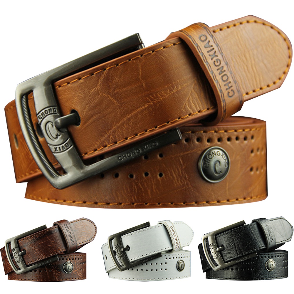 Men Punk Hollow Studded Waistband Pin Buckle Faux Leather Belt for Jeans Pants