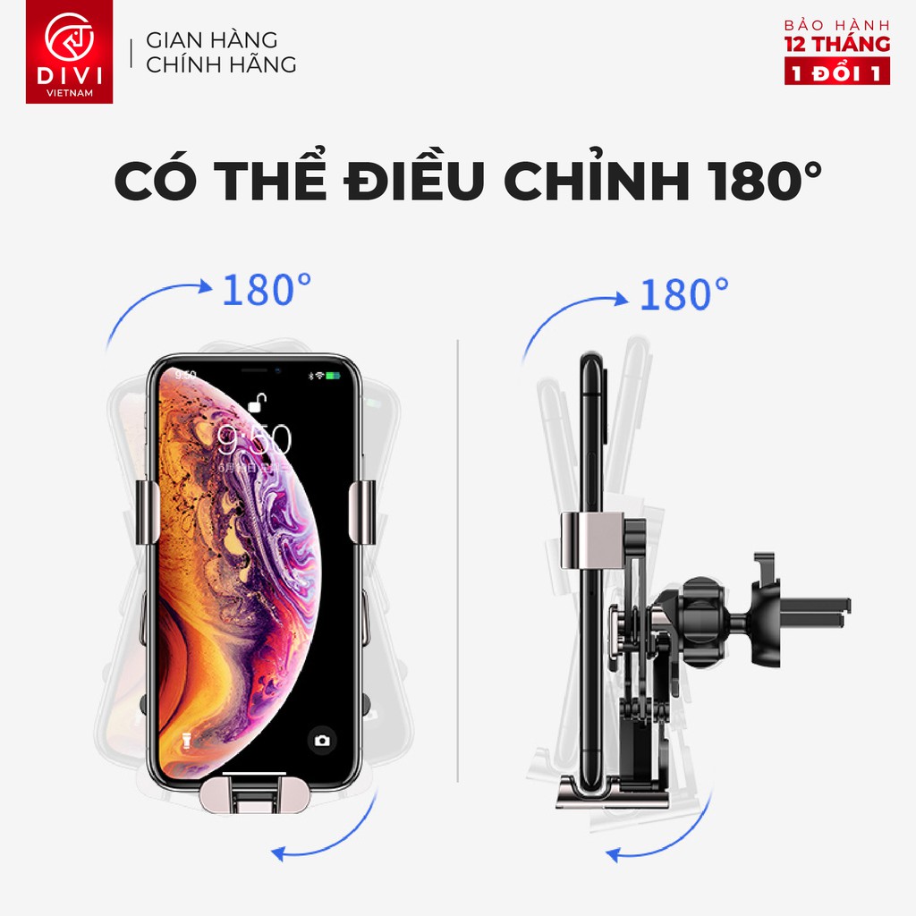 Kẹp điện thoại ô tô DIVI Q624 - Kẹp khe gió điều hòa - Chống shock, rung lắc - Hàng chính hãng Bảo hành 12 tháng 1 đổi 1