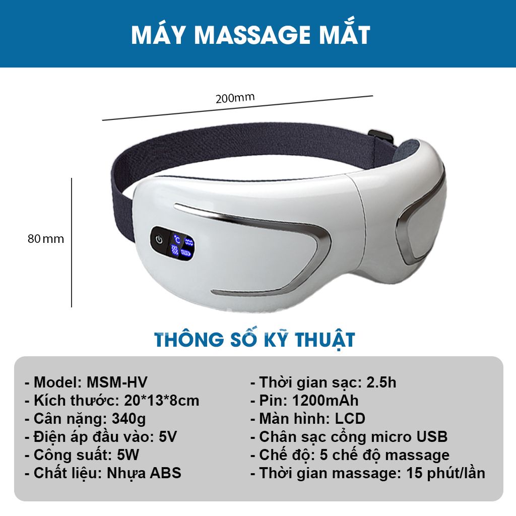 Máy mát xa mắt Takara MSM01, massage mắt chườm nóng cùng túi khí bao quanh thái dương giúp thư giãn giảm đau mỏi