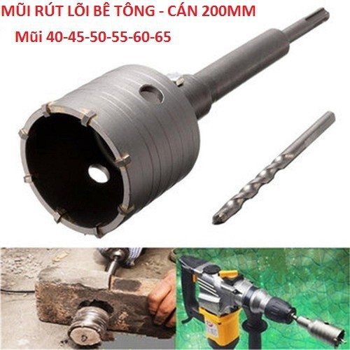 Mũi khoan rút lõi bê tông phi . 30-35-40-45-50-55-60-65 cán 200mm - Mũi khoan rút lõi - 40-65