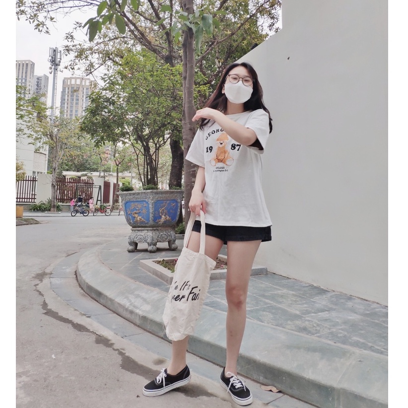 Áo phông unisex tay lửng in Gấu 1987 đẹp hàng chuẩn Quảng Châu 3158 cao cấp thời trang nam nữ giá rẻ