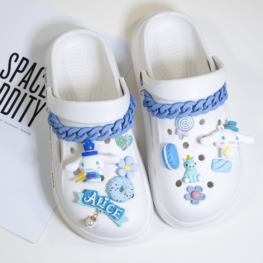 Bộ Phụ Kiện Trang Trí Giày Dép Họa Tiết Hoạt Hình Cinnamoroll Dễ Thương Cho Nữ