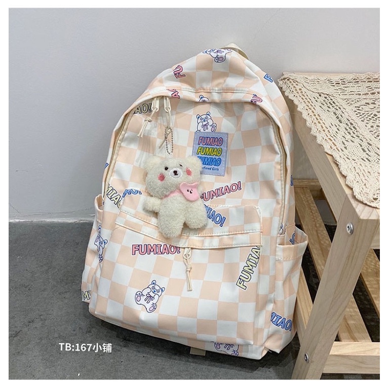 CÓ SẴN BALO HỌC SINH HOẠ TIẾT CARO + PHỤ KIỆN ĐÍNH KÈM