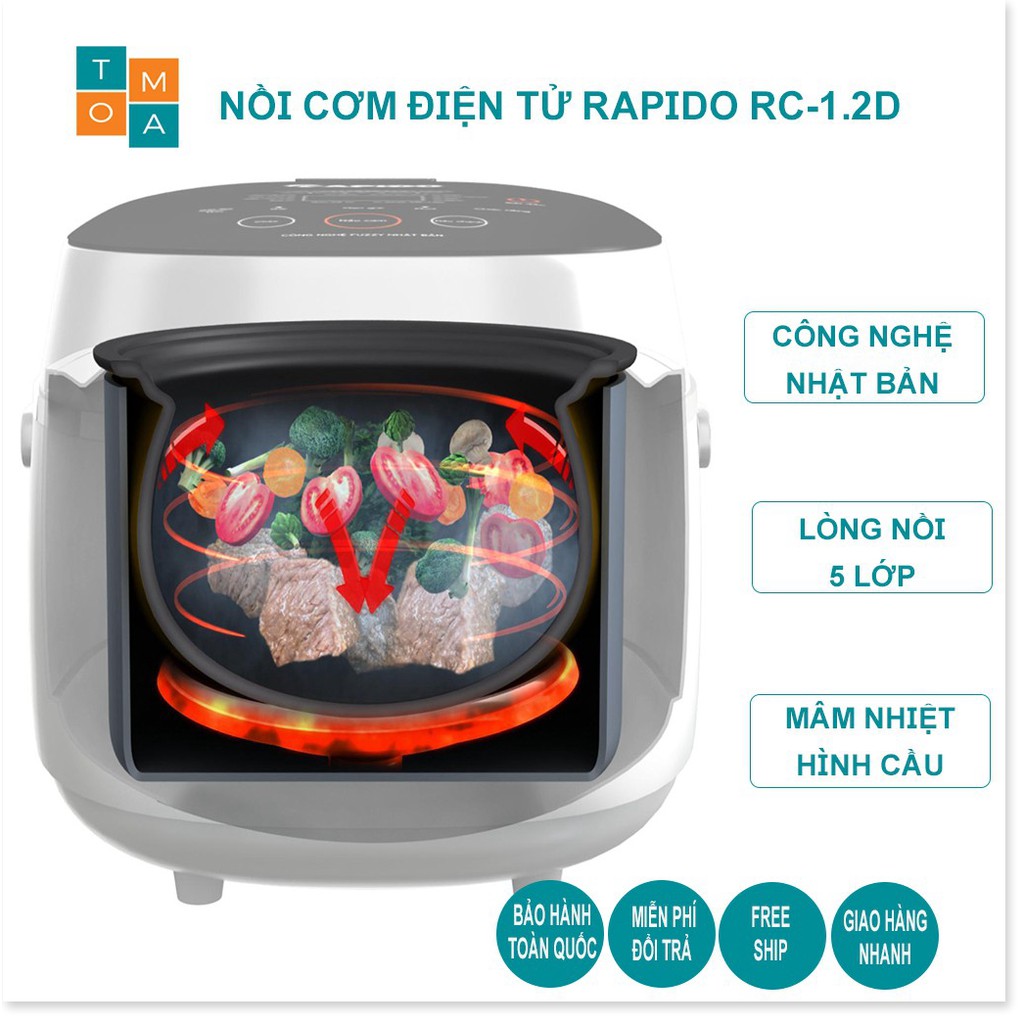 Nồi Cơm Điện Tử Rapido RC-1.2D Công nghệ Neuro fuzzy Nhật Bản 10 chức năng nấu (1.2L - 500W - Hàng chính hãng)