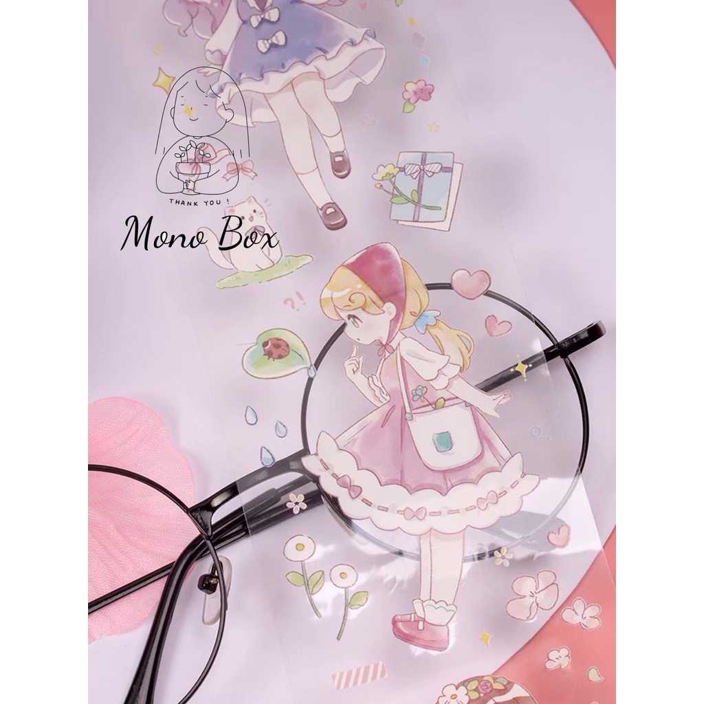 [Chiết] Washi Tape 6x50cm, băng keo dính trang trí chủ đề nhân vật cô bé đáng yêu làm tranh washi Mono_box