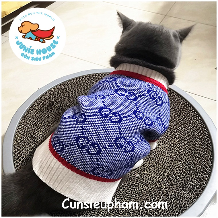 Áo len cardigan T.B xám sang trọng đồ Tết cho chó mèo