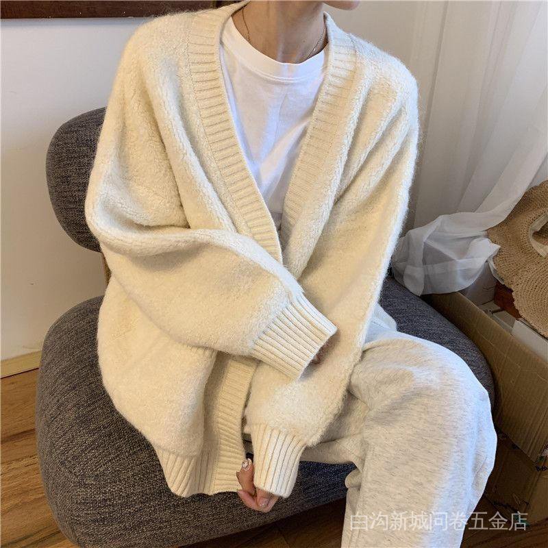 Áo Khoác Cardigan Len Dáng Rộng Màu Trơn Phong Cách Hàn Quốc Thời Trang Thu Đông Dễ Phối Đồ