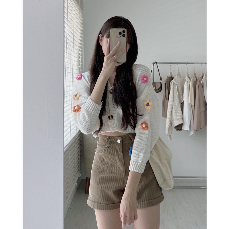 ÁO KHOÁC CADIGAN DÁNG CROPTOP THÊU HOA NỔI SIÊU XINH
