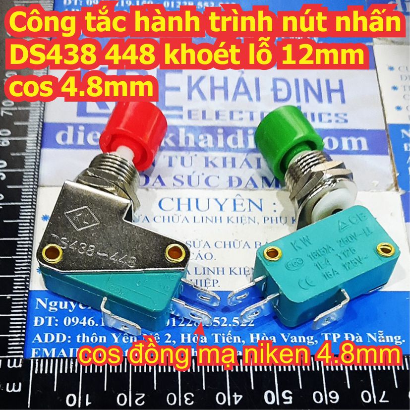 2 cái Công tắc hành trình nút nhấn DS438 448 khoét lỗ 12mm cos 4.8mm 5A 250Vac màu đỏ / xanh lá kde7953