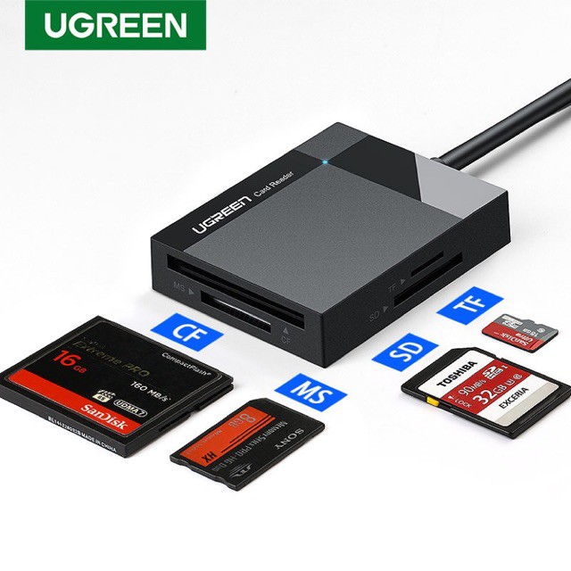Đầu đọc thẻ USB 3.0 Cao Cấp UGREEN 30231 hỗ trợ thẻ TF/SD/CF/MS dây 1met