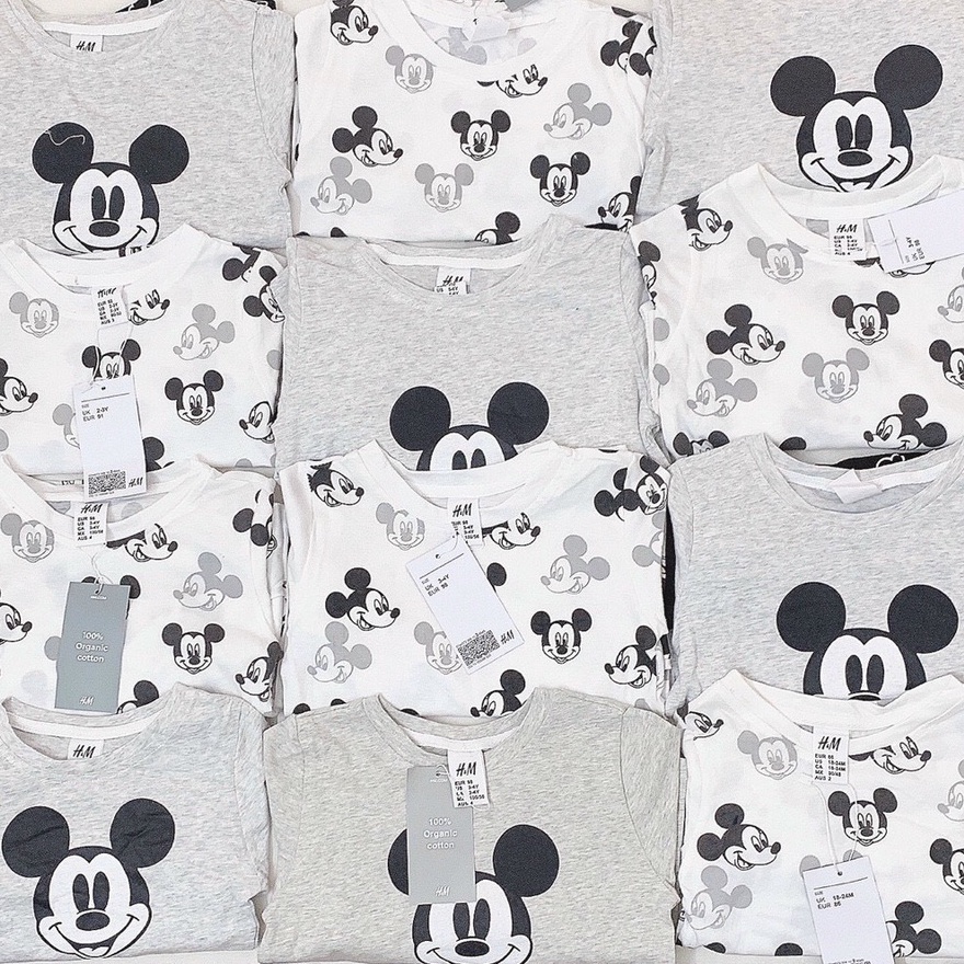 Bộ dài tay thu đông bé trai - Set 2 bộ cotton dài tay Mickey Hm cho bé trai từ 1-6t