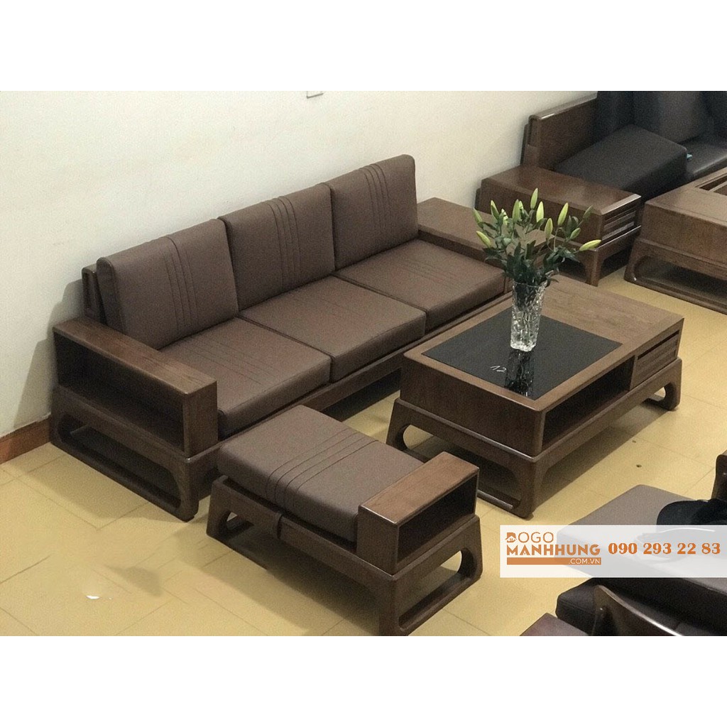 Combo bộ bàn ghế sofa gỗ sồi có nệm MS 12.6