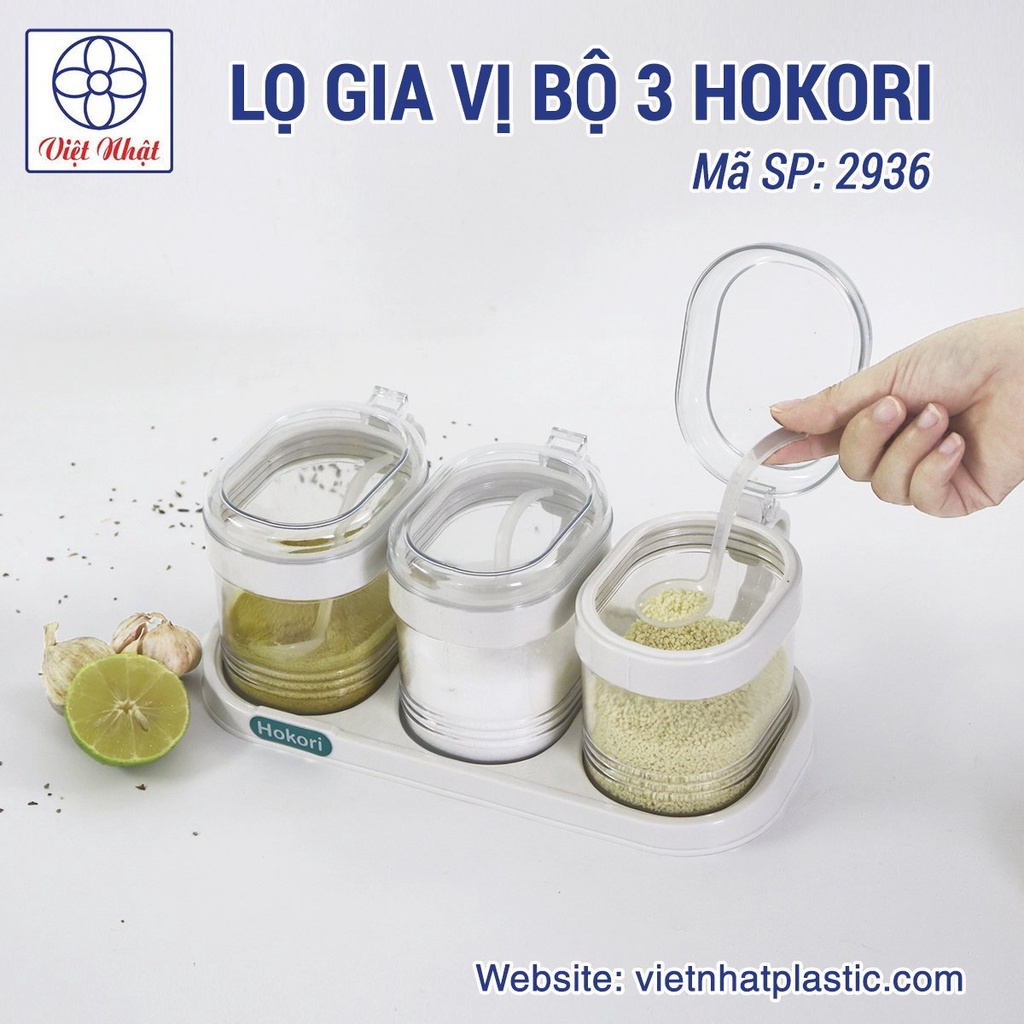 Bộ gia vị kính 3 hokori việt nhật, hộp đựng gia vị