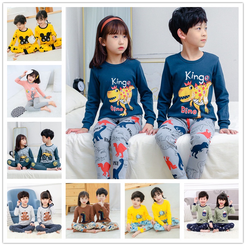 Bộ Đồ Ngủ Tay Dài Chất Liệu Cotton 100-160cm Thời Trang Xuân Thu Cho Bé