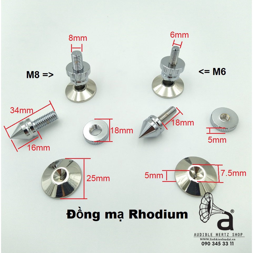 Chân đinh chén hứng bằng đồng nguyên chất mạ Rhodium