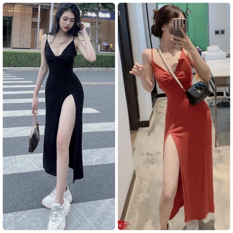 ĐẦM BODY HAI DÂY XOẮN NGỰC XẺ ĐÙI (KÈM VIDEO HÌNH THẬT)