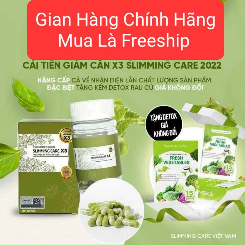 *Chính Hãng*Giảm Cân Thảo Mộc Slimming. Care X3 kèm Detox