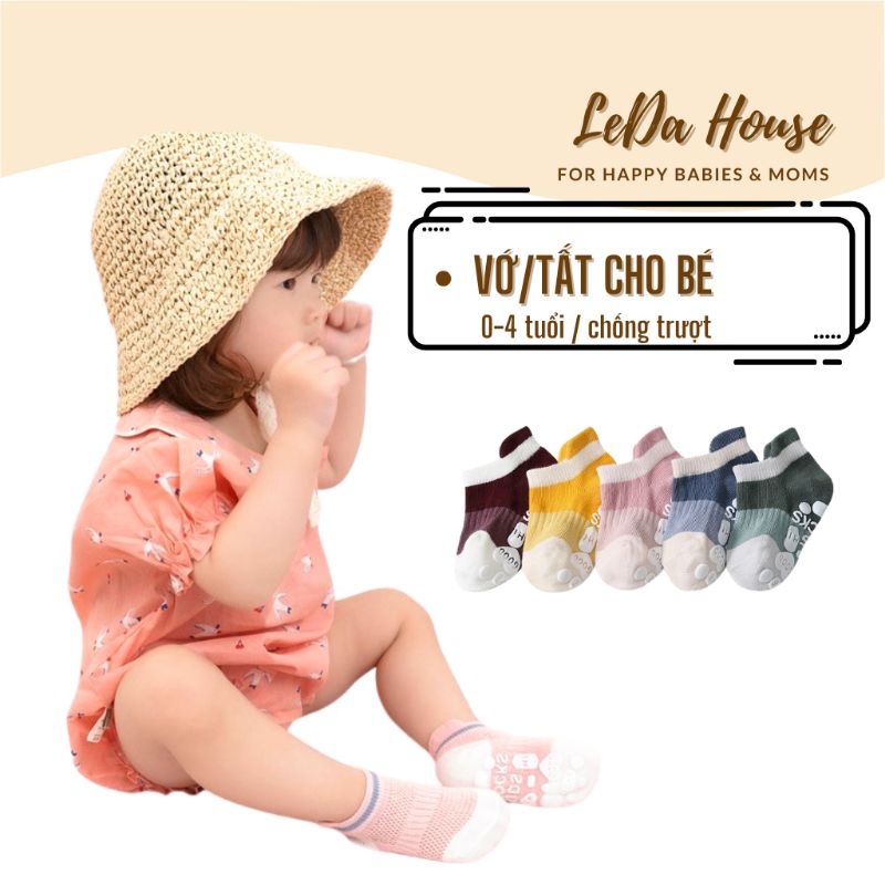 Set 5 đôi Tất vớ cho bé sơ sinh đế chống trượt, cổ ngắn, lưới thoáng mềm mại, co giãn thoải mái form Hàn Quốc