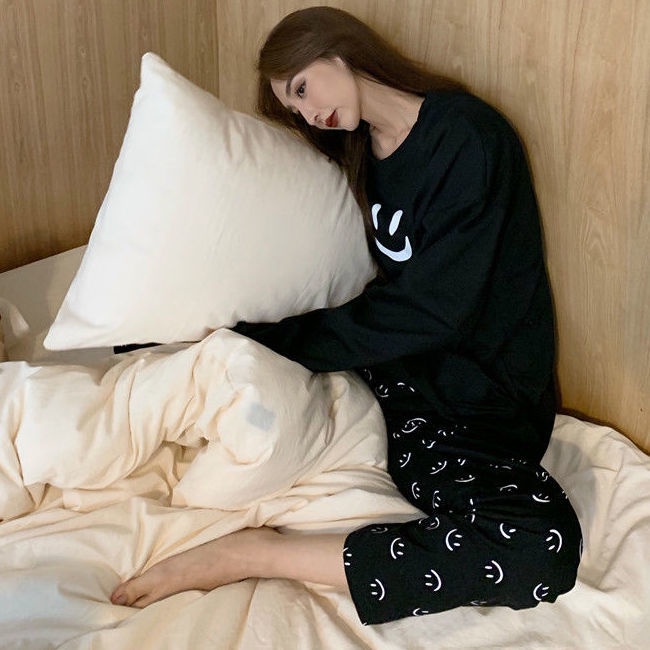 Set đồ mặc ở nhà dáng rộng dài tay phong cách Hàn Quốc