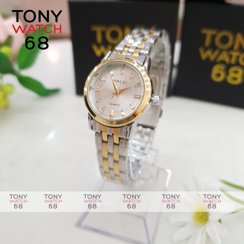 Đồng hồ đôi nam nữ Halei đẹp chống nước dây thép đúc đặc chính hãng Tony Watch 68