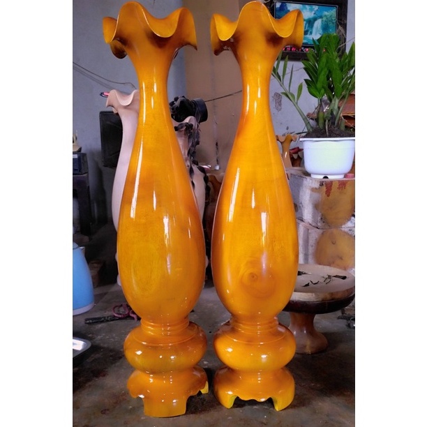 cặp lục bình gỗ mít cao 61cm X 17cm đôi bình tỳ bà gỗ mít cao 61cm X 17cm