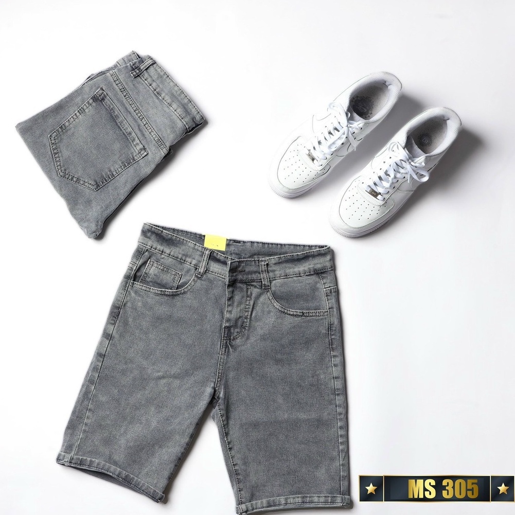 Quần short bò nam co giãn chất bò dễ phối đồ OBOKFASHION màu xám trơn cao cấp phong cách hàn quốc QJN305