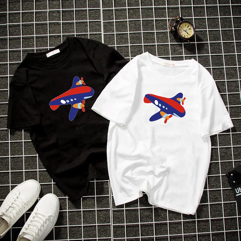 Áo thun tay lỡ nam nữ họa tiết máy bay vải dày mịn 2020T3063