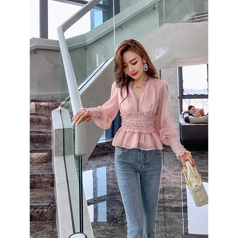 Áo Sơ Mi Chiffon Tay Dài Cổ Chữ V Thời Trang Mùa Thu 2022 Phong Cách Phương Tây