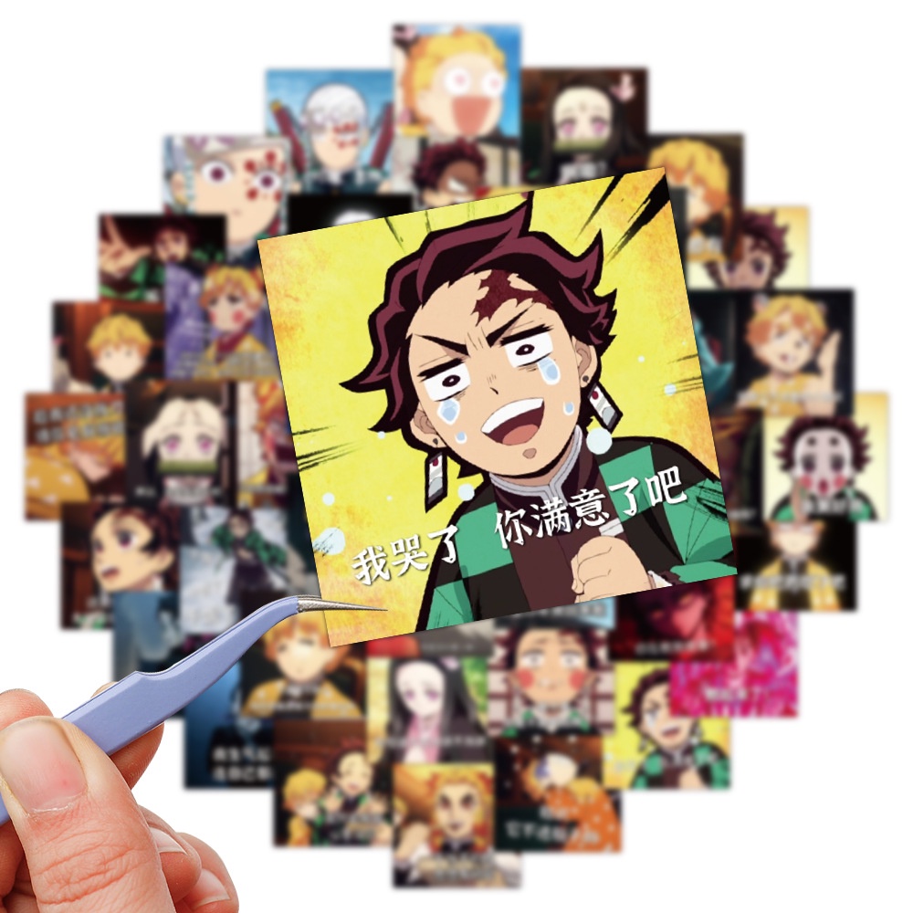 Set 60/30 Miếng Dán Hình Anime Demon Slayer MEME Trang Trí Laptop Vali Ván Trượt