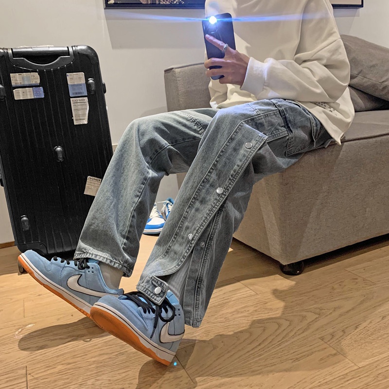 Quần jean nam Hàn denim ống rộng thời trang cá tính dành cho unisex  2023 thời trang simple trousers  nam