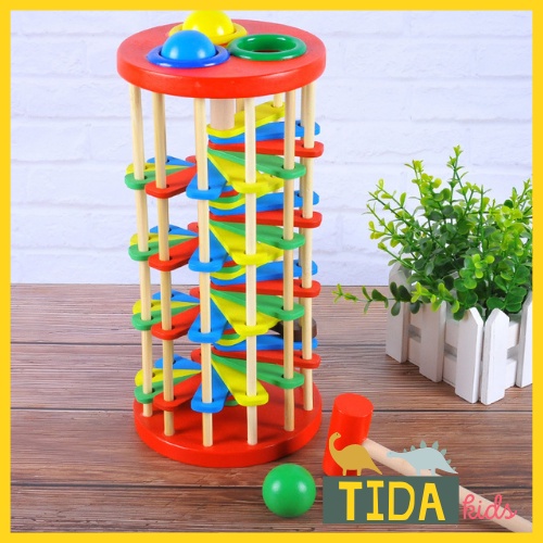 Đồ Chơi Đập Bóng Lốc Xoáy ⚡️ HOT TREND ⚡️ Bằng Gỗ Cao Cấp Cho Bé Lắp Ghép Thang Xoắn Đập Bi 🦕TiDa Kids Shop 🦖