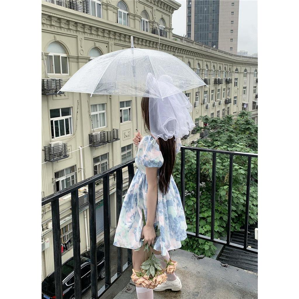 Đầm Chữ A Tay Phồng Cổ Búp Bê Màu Xanh Dương Thời Trang Mùa Hè Xinh Xắn Cho Nữ