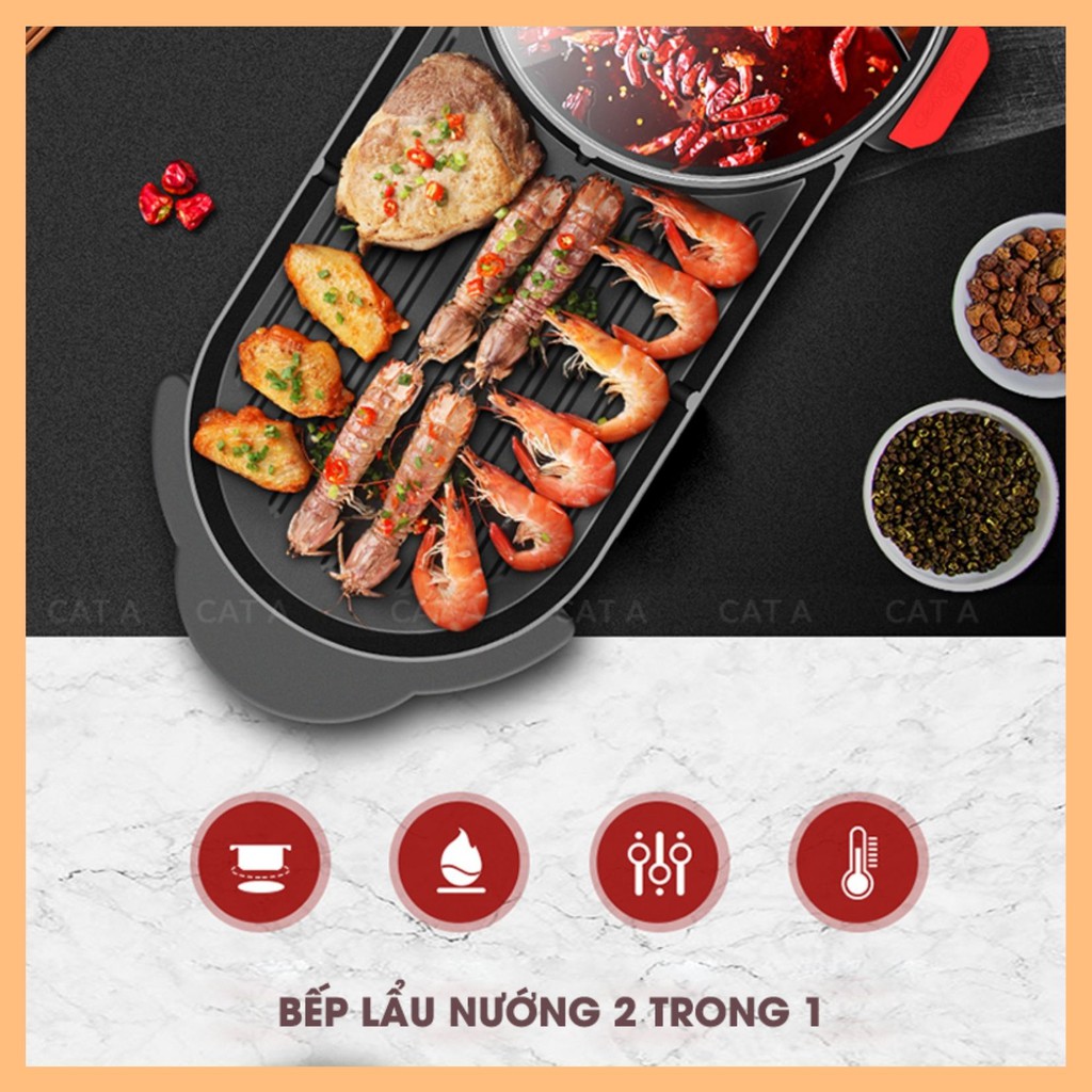 Bếp lẩu nướng - Đa năng CÁT Á G5 - 2 trong 1 🍓 bề mặt chống dính truyền nhiệt nhanh giữ nhiệt nhanh hơn