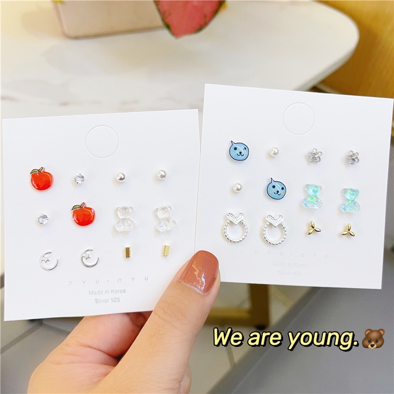 Set 5/ 6 đôi hoa tai hình quả táo và nhiều kiểu dáng dễ thương thời trang dành cho nữ
