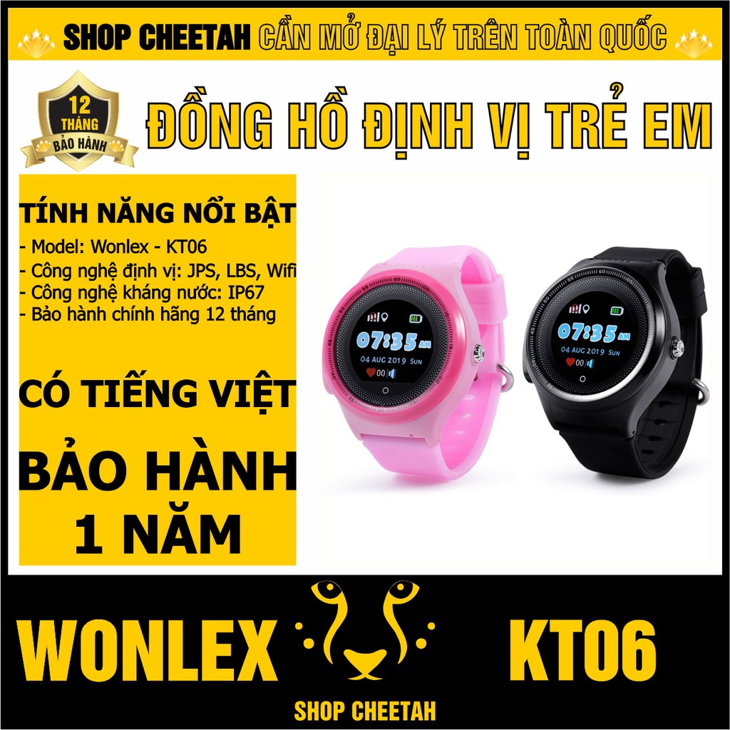 Đồng hồ định vị trẻ em Wonlex KT06 – CHÍNH HÃNG – Kháng nước IP67 – Định vị Wifi/Lbs/Gps/Apgs –Tiếng Việt–Bảo hành 1 năm