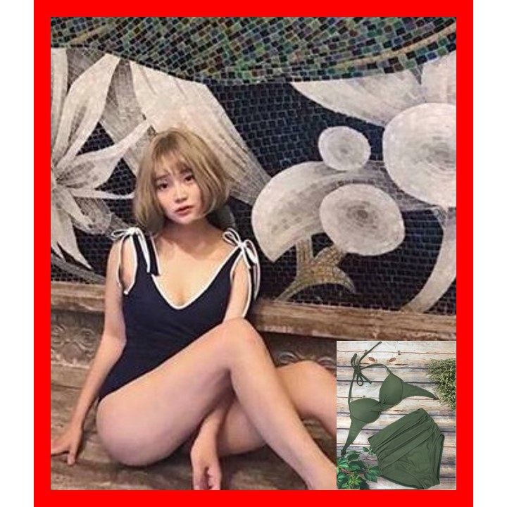 Bikini áo tắm ( FREESHIP ) Bikini liền sexy thời trang đi biển mùa hè 2 dây xanh trẻ trung tôn dáng X 4 -R