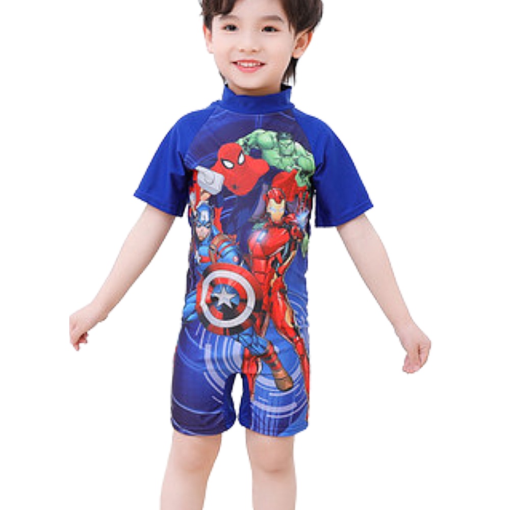 Bộ đồ bơi liền thân ngắn tay ôm dáng in hình siêu anh hùng dành cho bé trai