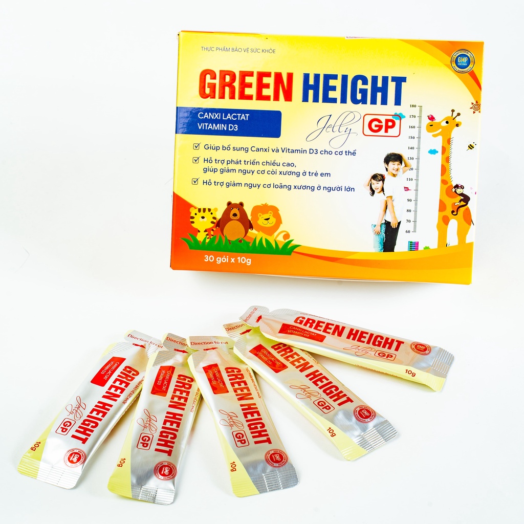 Thạch tăng chiều cao Green Height (Hộp 30 gói x 10g) - Bổ sung canxi, giúp xương chắc khoẻ